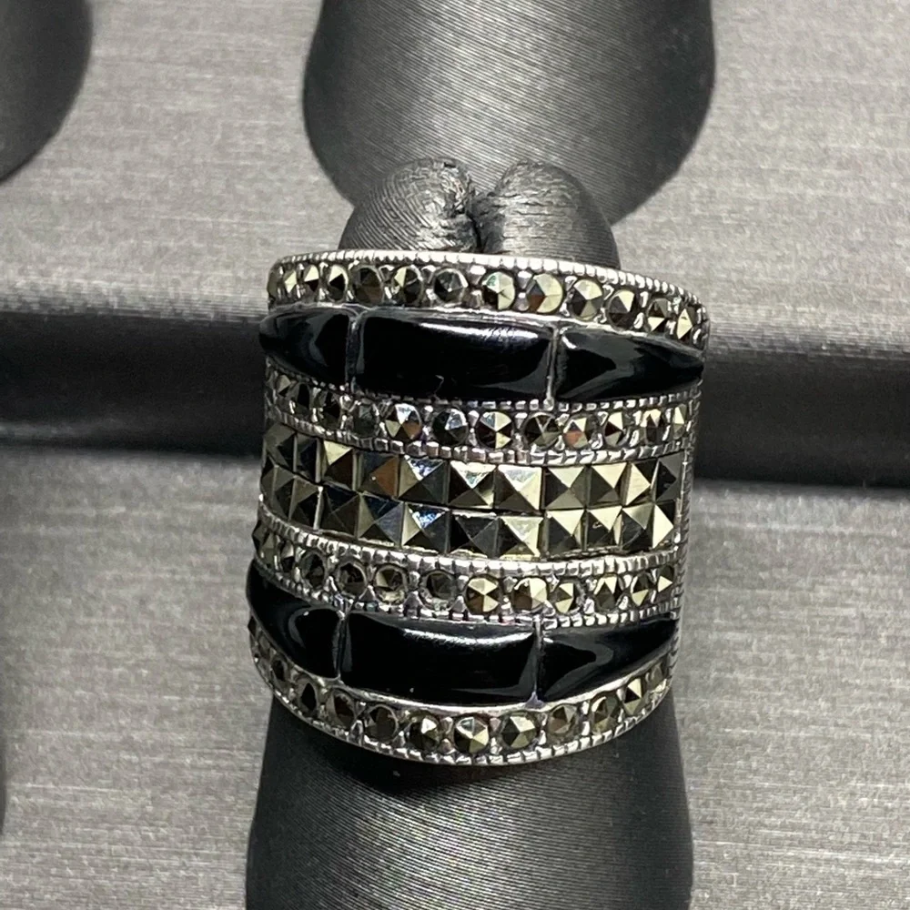 Grace & Heart G&H GARBO RING .925 STERLING SILVER PYRITE Onyx SIZE 6 BRAND NEW